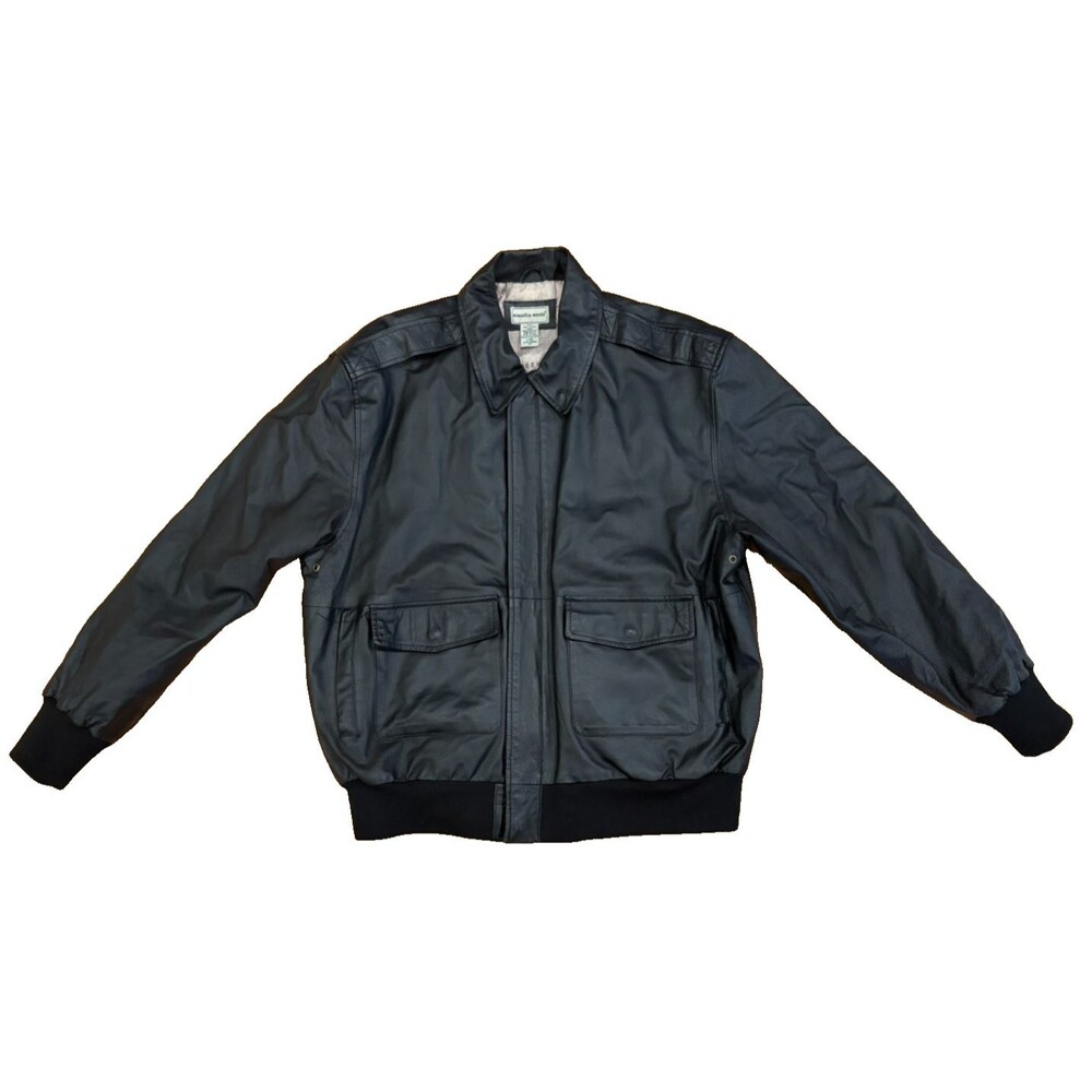 SCANDIA WOODS Jacket Men's Large Leather Black Bomber Motorcyle Aviation Lined
